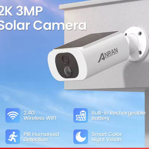 Outdoor Solar Security Camera with Battery 3MP 2.4G WIFI Camera Battery Cloud Storage Color Night Vision Can't Add NVR