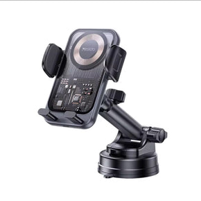360 Rotation Electric Locking 15W Wireless Fast charging Transparent car phone holder